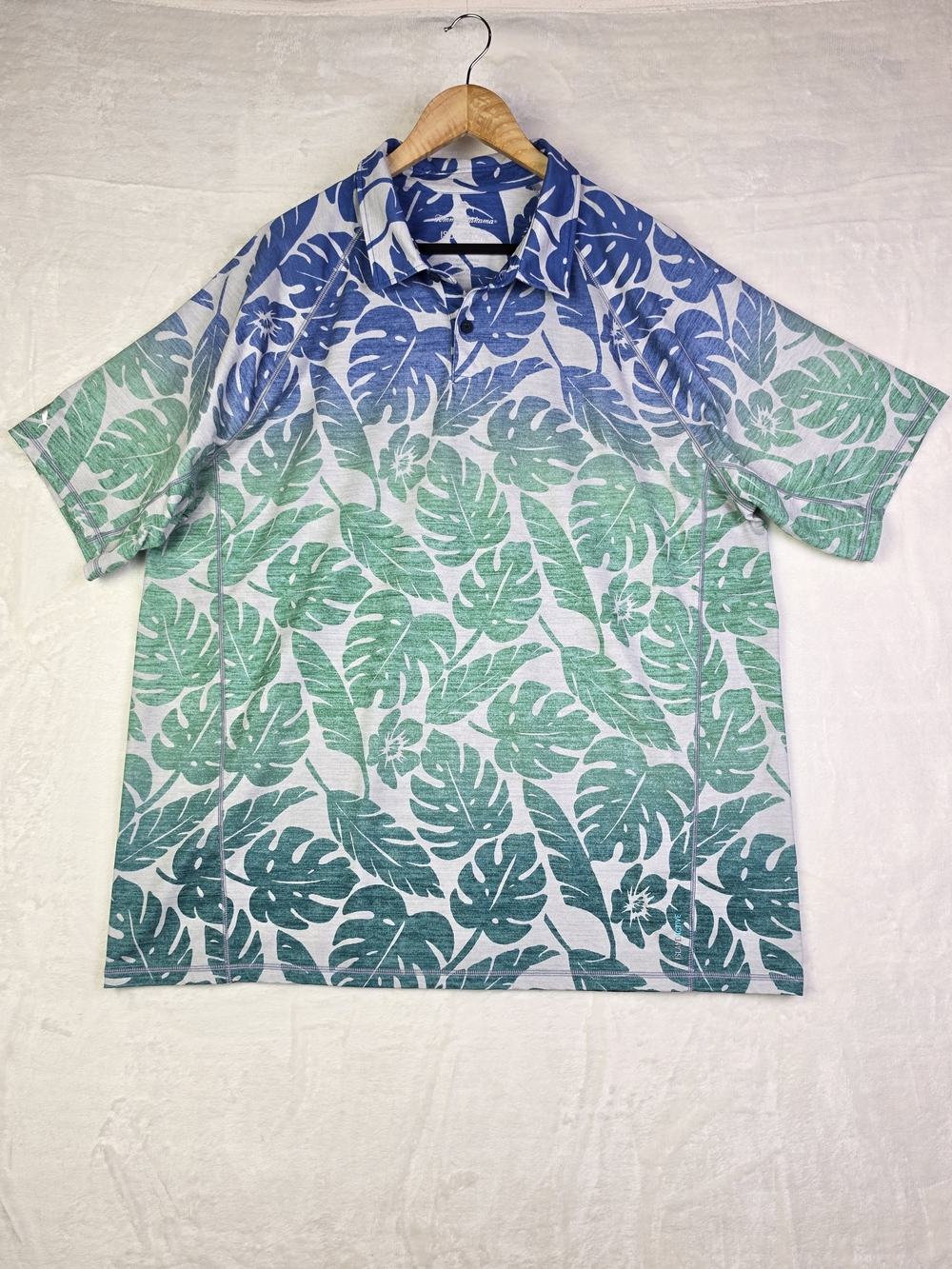 Tommy Bahama Island Zone Polo Shirt Mens 2XL Short Sleeve Blue Green Leaf